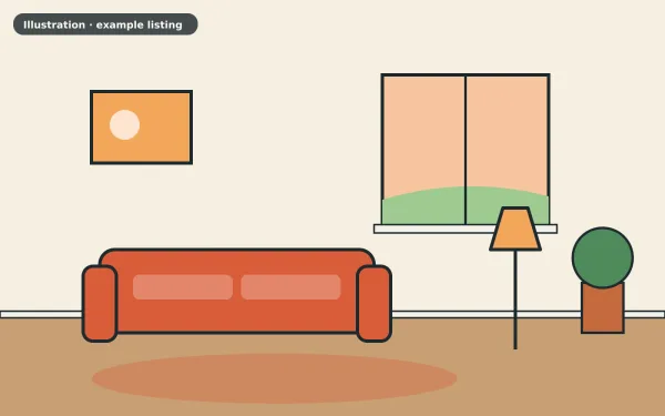 Illustration of the example 3 bed semi-detached house: living room (not a photograph)