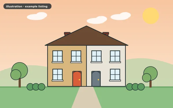 Illustration of the example 3 bed semi-detached house: front view (not a photograph)