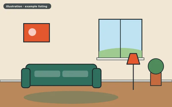 Illustration of the example 3 bed semi-detached house: living room (not a photograph)