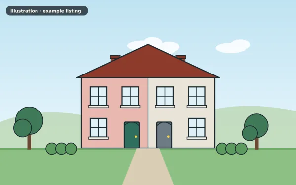 Illustration of the example 3 bed semi-detached house: front view (not a photograph)