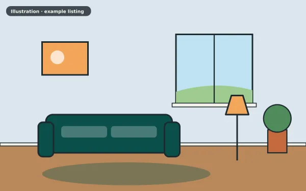 Illustration of the example 2 bed maisonette: living room (not a photograph)