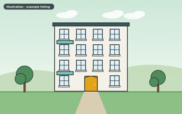 Illustration of the example 2 bed flat: front view (not a photograph)