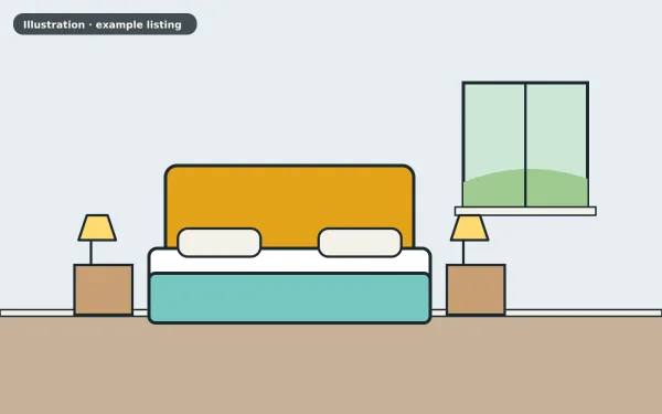 Illustration of the example 2 bed flat: bedroom (not a photograph)
