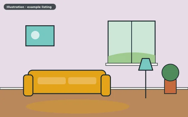 Illustration of the example 2 bed flat: living room (not a photograph)