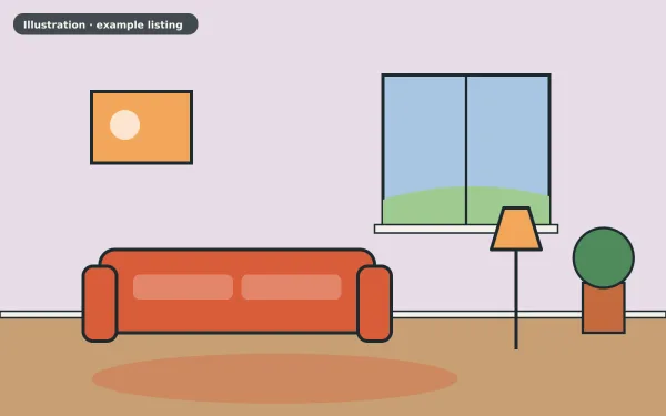 Illustration of the example 3 bed semi-detached house: living room (not a photograph)