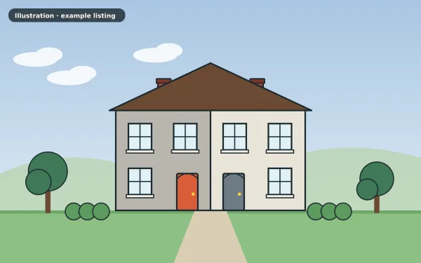 Illustration of the example 3 bed semi-detached house: front view (not a photograph)