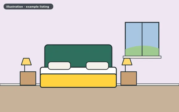 Illustration of the example 2 bed flat: bedroom (not a photograph)