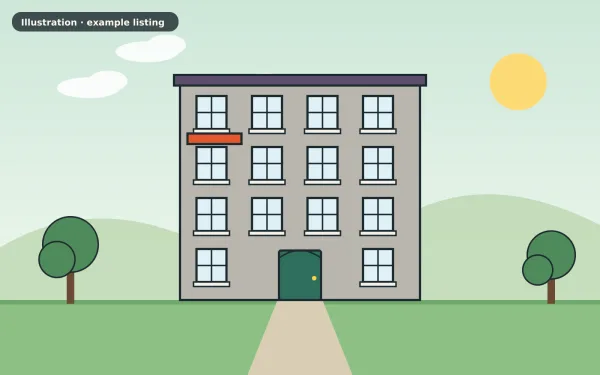 Illustration of the example 2 bed flat: front view (not a photograph)