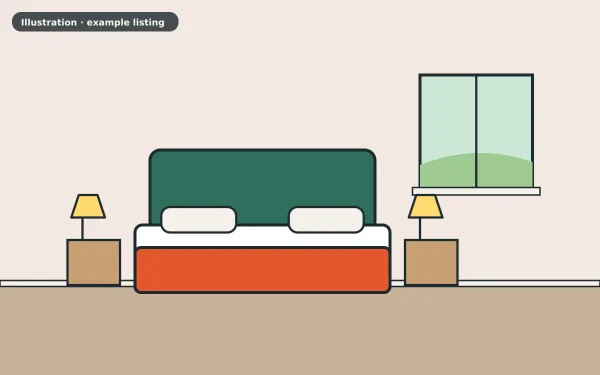 Illustration of the example 2 bed flat: bedroom (not a photograph)