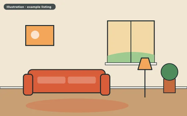 Illustration of the example 3 bed semi-detached house: living room (not a photograph)