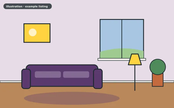 Illustration of the example 2 bed terraced house: living room (not a photograph)