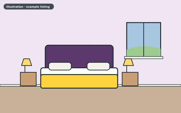 Illustration of the example 2 bed bungalow: bedroom (not a photograph)