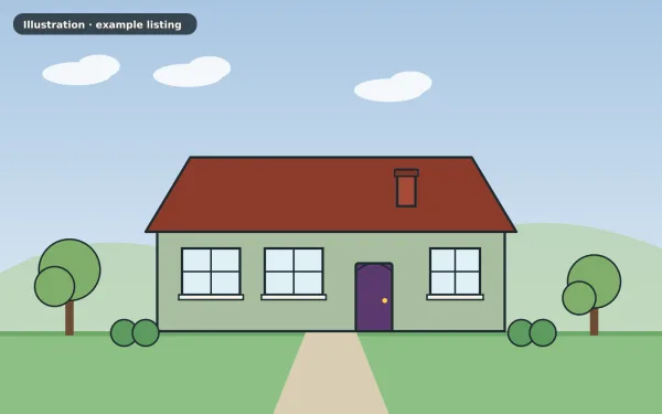 Illustration of the example 2 bed bungalow: front view (not a photograph)