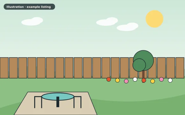 Illustration of the example 1 bed flat: garden (not a photograph)
