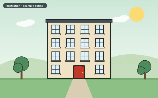 Illustration of the example 1 bed flat: front view (not a photograph)