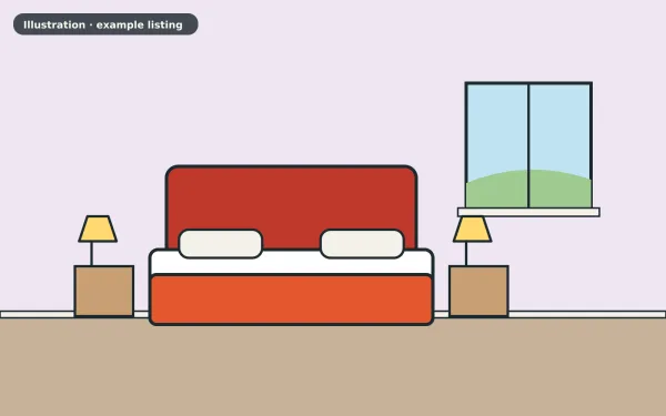Illustration of the example 3 bed cottage: bedroom (not a photograph)