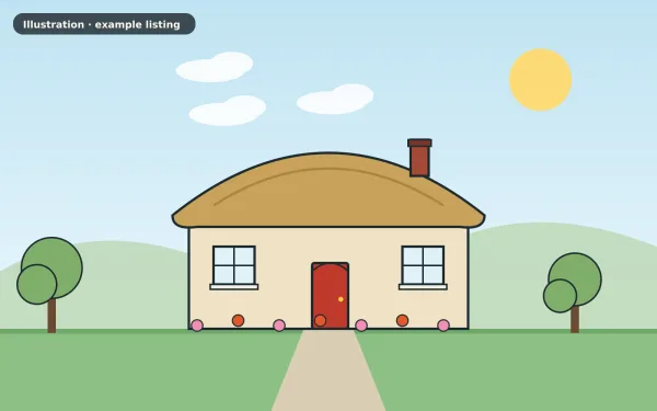 Illustration of the example 3 bed cottage: front view (not a photograph)