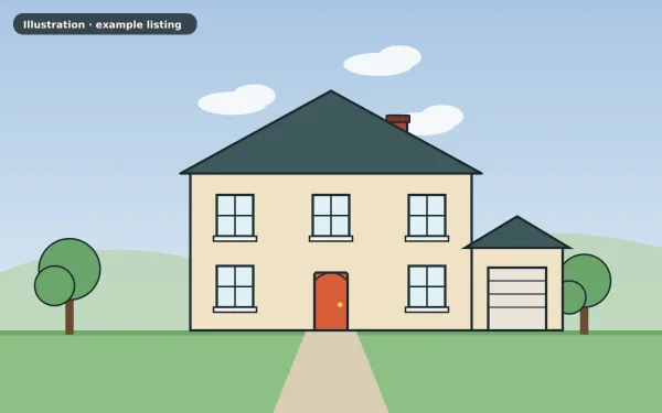 Illustration of the example 4 bed detached house: front view (not a photograph)