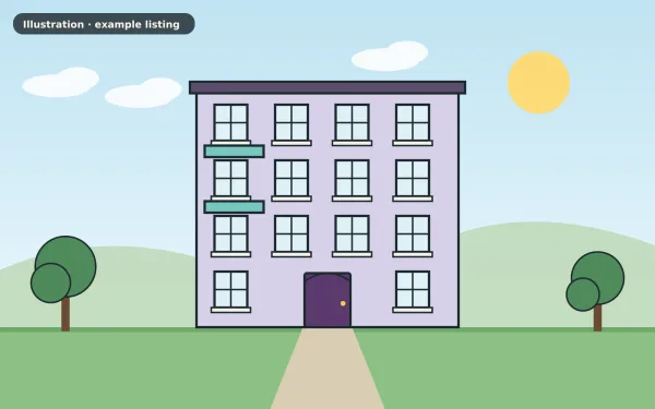 Illustration of the example 2 bed flat: front view (not a photograph)