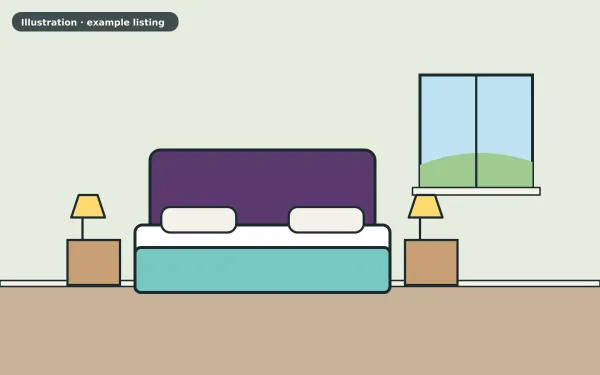 Illustration of the example 2 bed flat: bedroom (not a photograph)