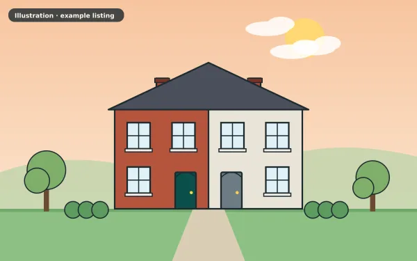 Illustration of the example 3 bed semi-detached house: front view (not a photograph)