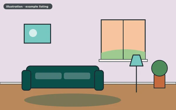 Illustration of the example 3 bed semi-detached house: living room (not a photograph)