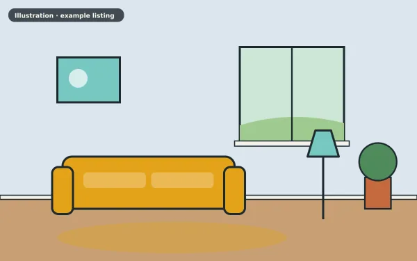 Illustration of the example 2 bed maisonette: living room (not a photograph)