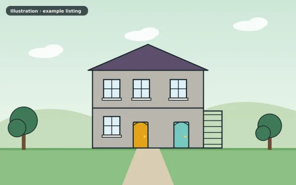 Illustration of the example 2 bed maisonette: front view (not a photograph)