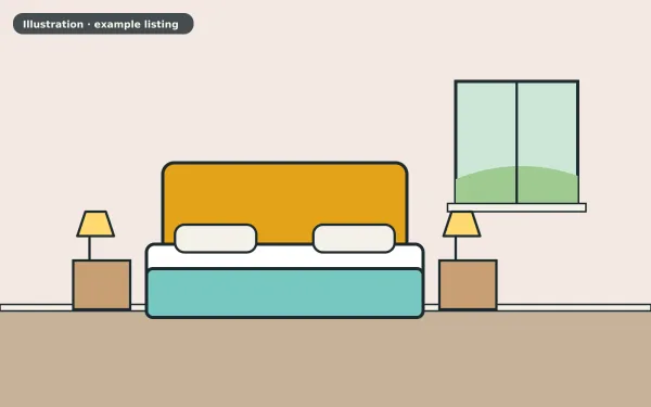 Illustration of the example 2 bed maisonette: bedroom (not a photograph)