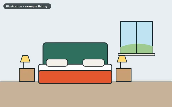 Illustration of the example 2 bed terraced house: bedroom (not a photograph)