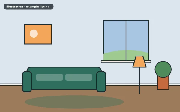 Illustration of the example 3 bed terraced house: living room (not a photograph)