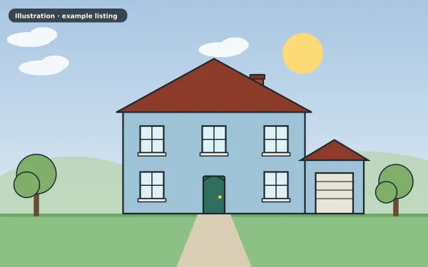 Illustration of the example 4 bed detached house: front view (not a photograph)