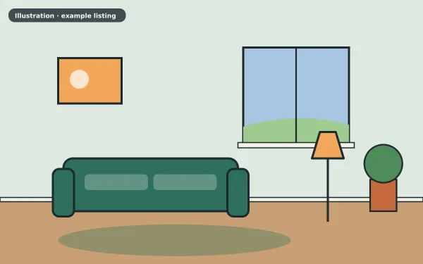 Illustration of the example 4 bed detached house: living room (not a photograph)