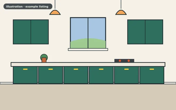 Illustration of the example 4 bed detached house: kitchen (not a photograph)