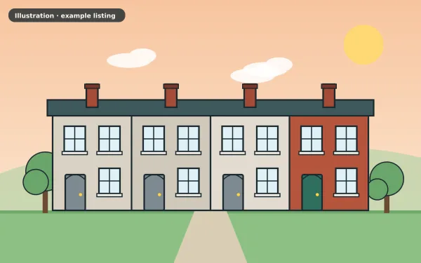 Illustration of the example 2 bed end of terrace house: front view (not a photograph)