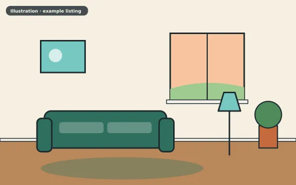 Illustration of the example 2 bed end of terrace house: living room (not a photograph)
