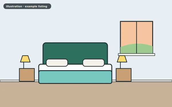 Illustration of the example 2 bed end of terrace house: bedroom (not a photograph)