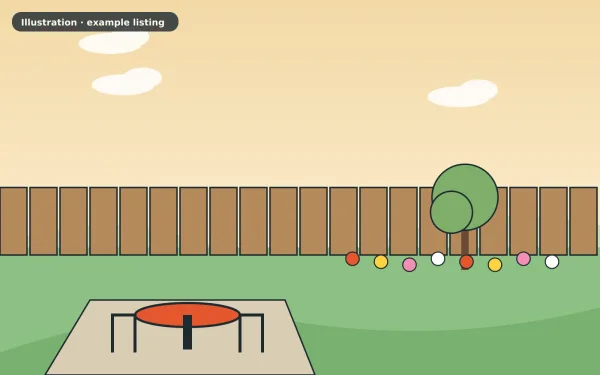 Illustration of the example 1 bed flat: garden (not a photograph)