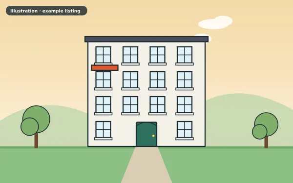 Illustration of the example 1 bed flat: front view (not a photograph)