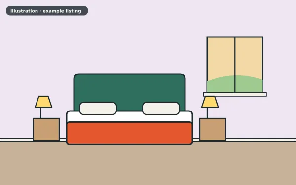 Illustration of the example 1 bed flat: bedroom (not a photograph)