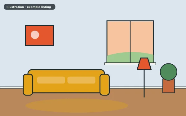 Illustration of the example 2 bed flat: living room (not a photograph)