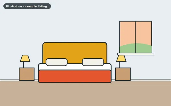 Illustration of the example 2 bed flat: bedroom (not a photograph)