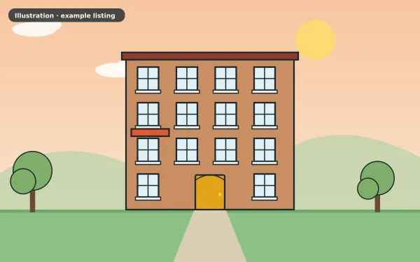 Illustration of the example 2 bed flat: front view (not a photograph)