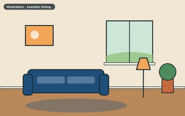 Illustration of the example 4 bed terraced house: living room (not a photograph)